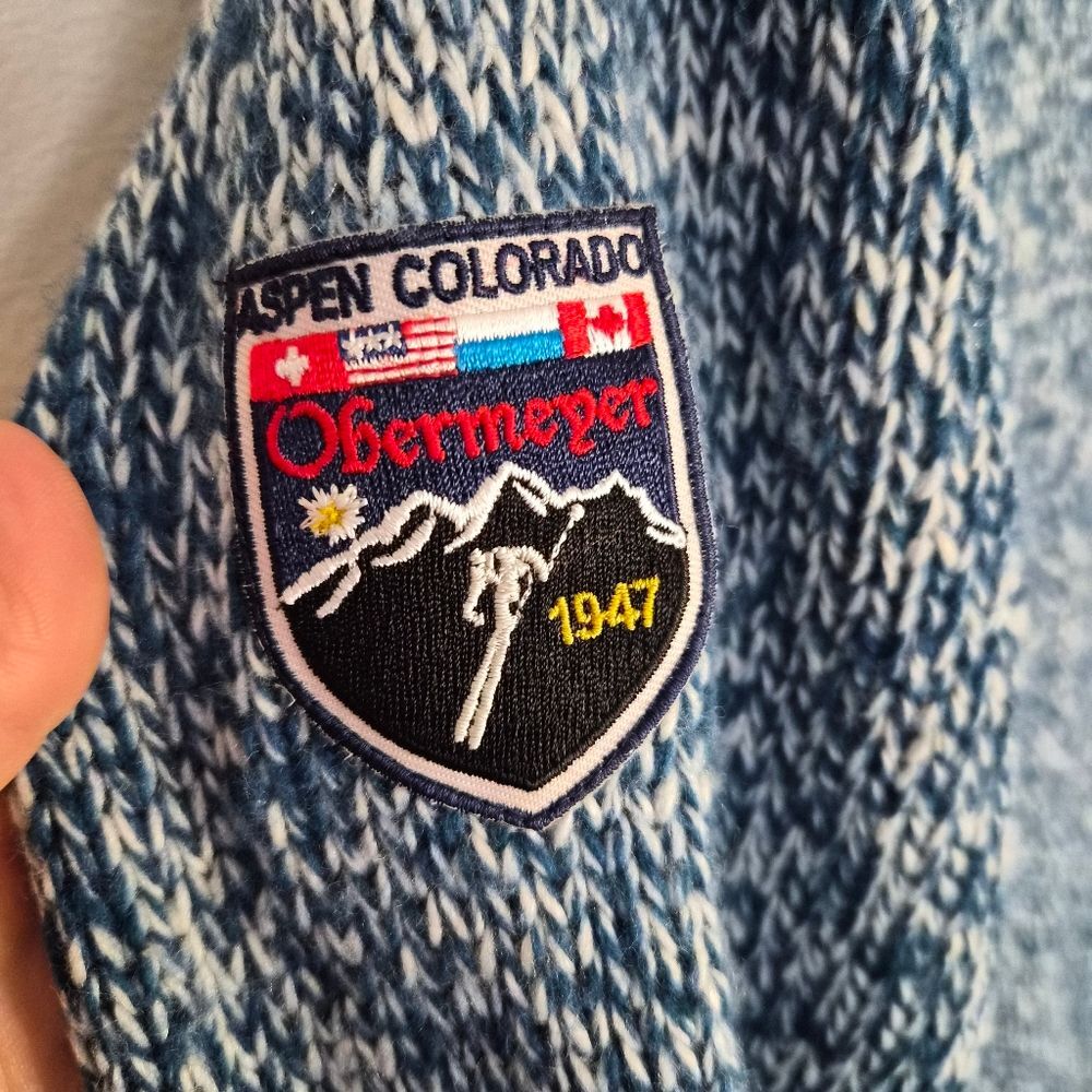 VGUC Obermeyer Lambswool Blend Full Zip Tweed Sweater M Blue - Picture 5 of 12
